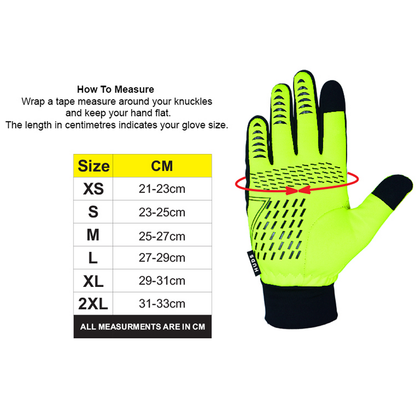 HUDS Water Resistant Cycling Winter Gloves In HI VIZ Yellow