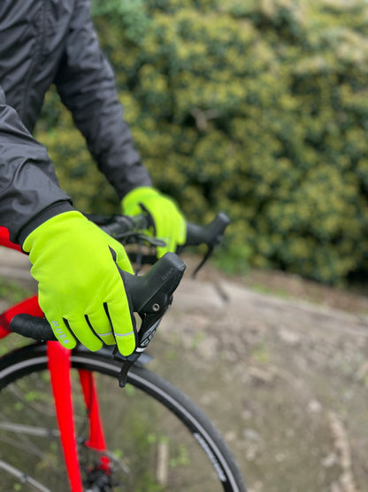 HUDS Water Resistant Cycling Winter Gloves In HI VIZ Yellow