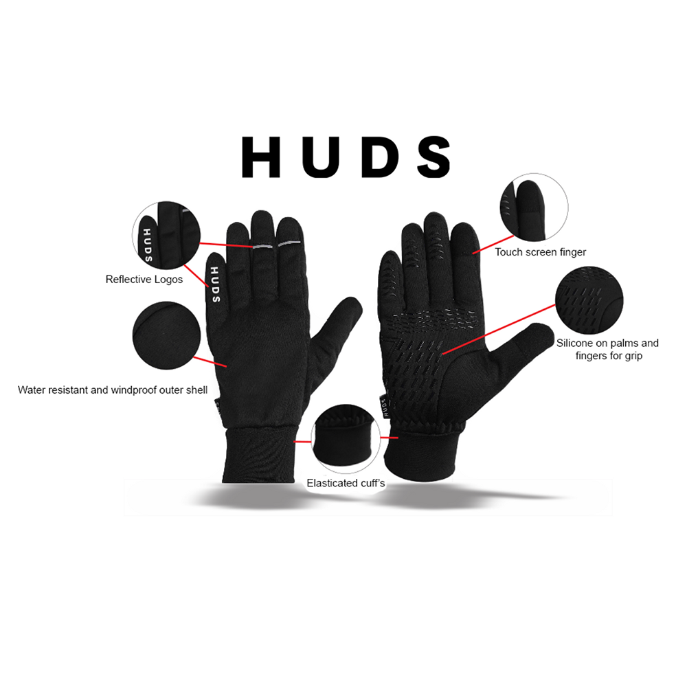 HUDS Water Resistant Cycling Winter Gloves In Black