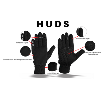 HUDS Water Resistant Cycling Winter Gloves In Black