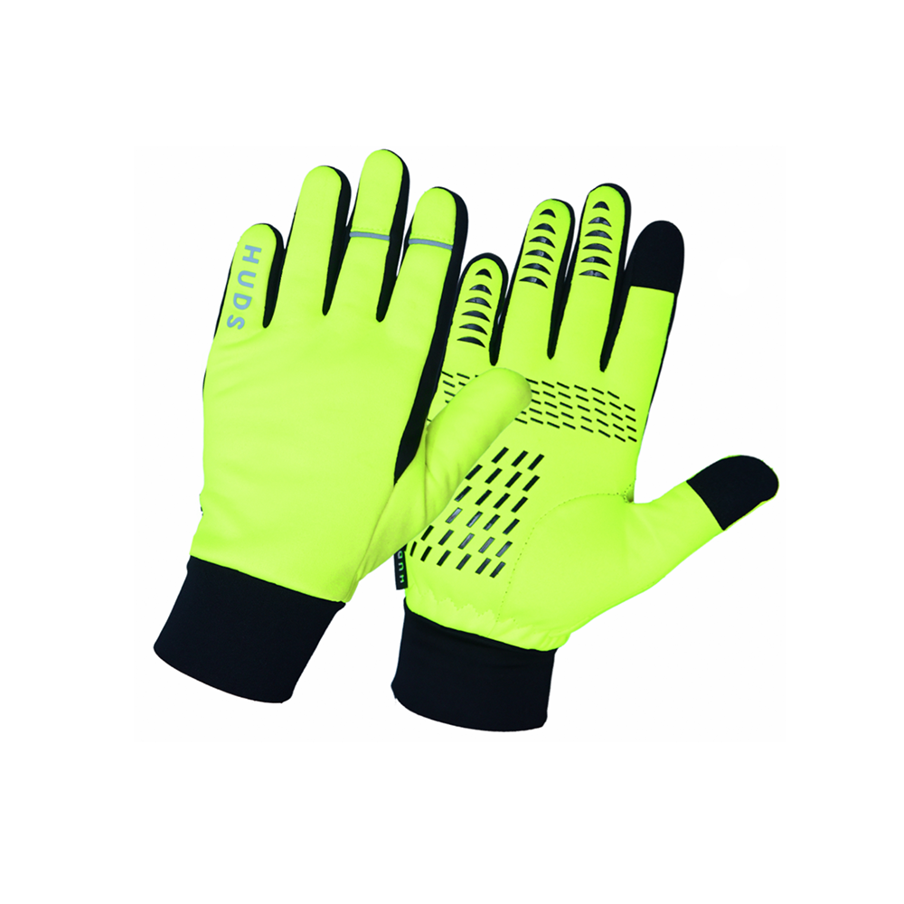 HUDS Water Resistant Cycling Winter Gloves In HI VIZ Yellow
